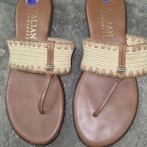 Italian Shoemakers Brown and Natural Woven Thong Sandals - Women's